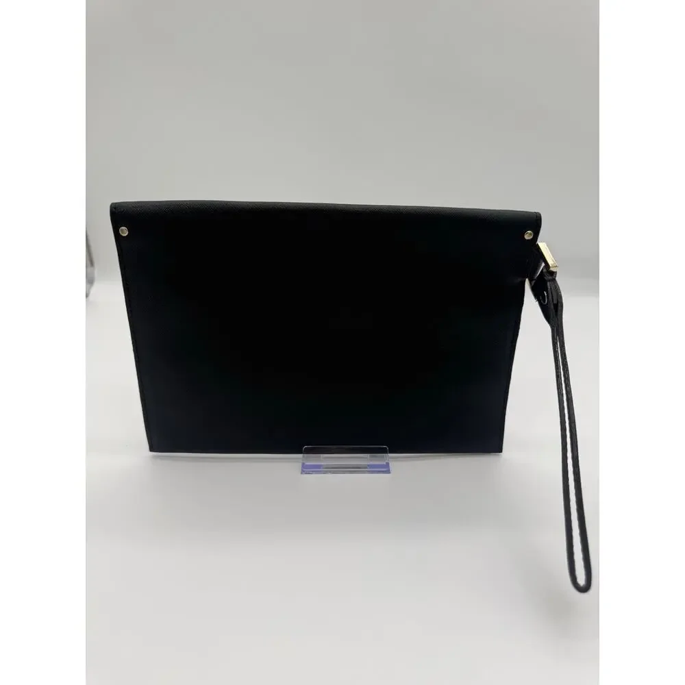 Kate Spade New York Black Saffiano Leather Flat Flap Envelope Wristlet Clutch